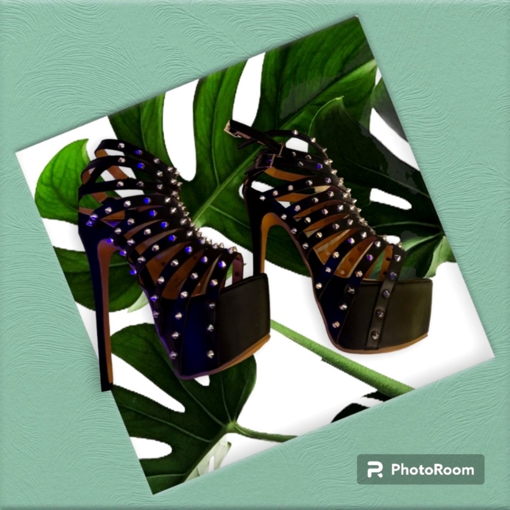 Black Studded Platform Heels